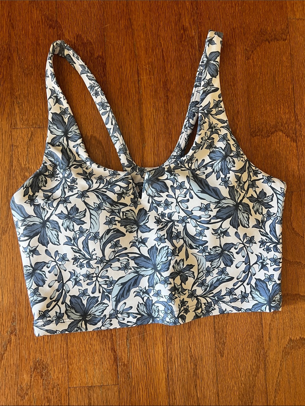 Floral Scoop Crop Top - Blue & White